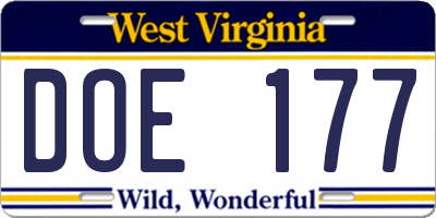 WV license plate DOE177