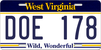 WV license plate DOE178
