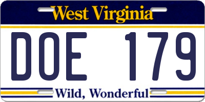 WV license plate DOE179