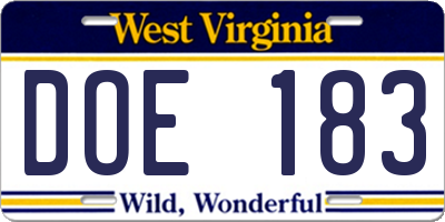 WV license plate DOE183