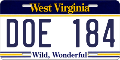 WV license plate DOE184