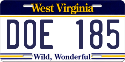 WV license plate DOE185
