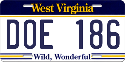 WV license plate DOE186