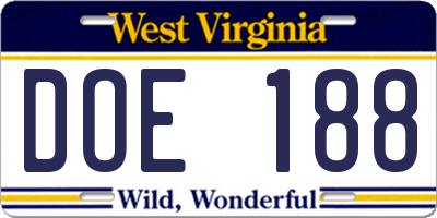 WV license plate DOE188