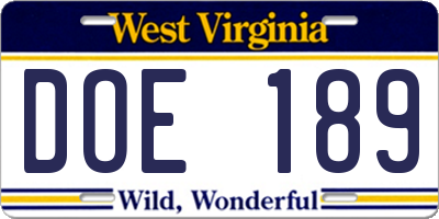 WV license plate DOE189