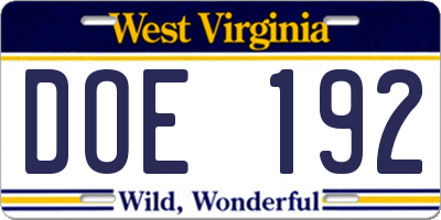 WV license plate DOE192
