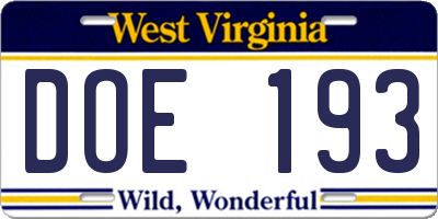 WV license plate DOE193