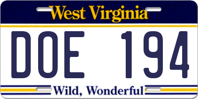 WV license plate DOE194