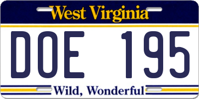 WV license plate DOE195