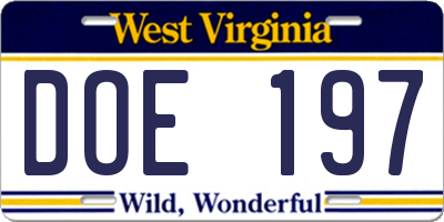 WV license plate DOE197