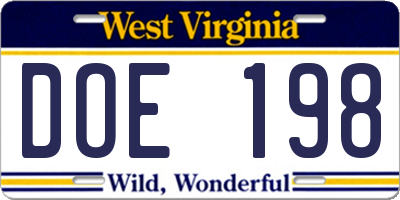 WV license plate DOE198