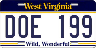 WV license plate DOE199
