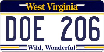 WV license plate DOE206