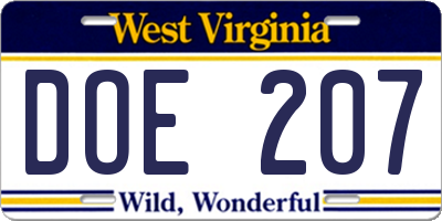 WV license plate DOE207