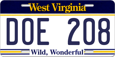 WV license plate DOE208