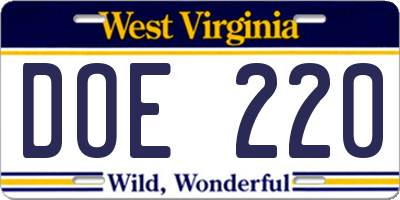 WV license plate DOE220