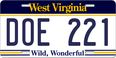 WV license plate DOE221