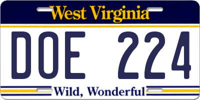WV license plate DOE224