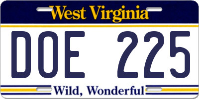 WV license plate DOE225