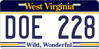 WV license plate DOE228