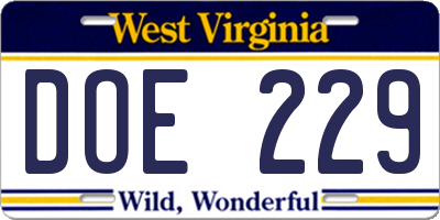 WV license plate DOE229