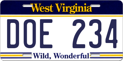 WV license plate DOE234