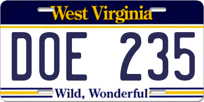 WV license plate DOE235