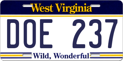 WV license plate DOE237