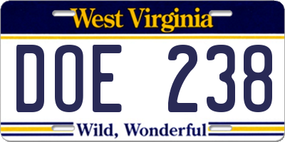WV license plate DOE238