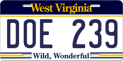 WV license plate DOE239