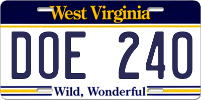 WV license plate DOE240