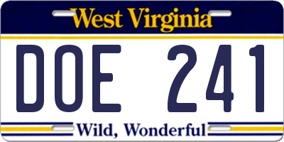 WV license plate DOE241