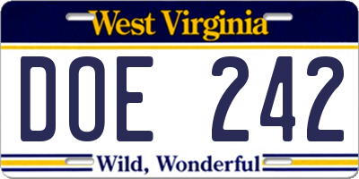 WV license plate DOE242