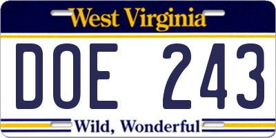 WV license plate DOE243