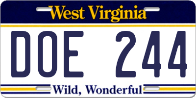 WV license plate DOE244