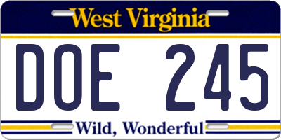 WV license plate DOE245