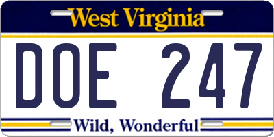 WV license plate DOE247