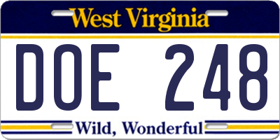 WV license plate DOE248