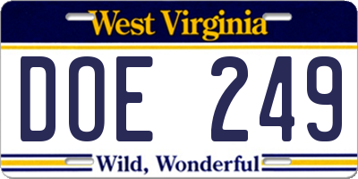 WV license plate DOE249