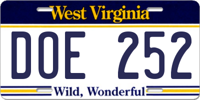 WV license plate DOE252