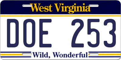 WV license plate DOE253