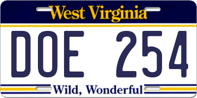 WV license plate DOE254