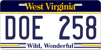 WV license plate DOE258