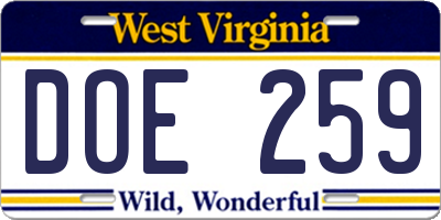 WV license plate DOE259