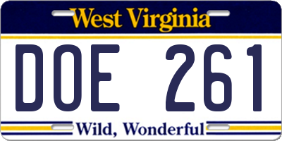 WV license plate DOE261