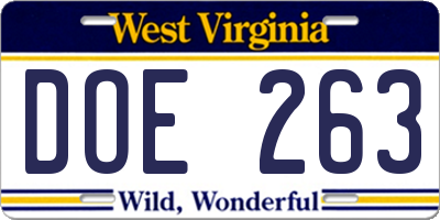 WV license plate DOE263