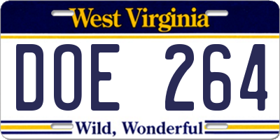 WV license plate DOE264