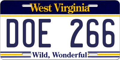 WV license plate DOE266