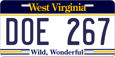 WV license plate DOE267