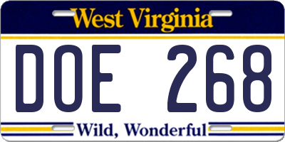 WV license plate DOE268